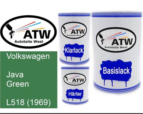 Volkswagen, Java Green, L518 (1969): 500ml Lackdose + 500ml Klarlack + 250ml Härter - Set, von ATW Autoteile West.